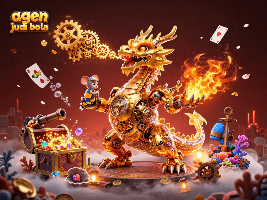 Engage in thrilling betting actions with agen judi bola surrounded by gold coins and vibrant game elements.