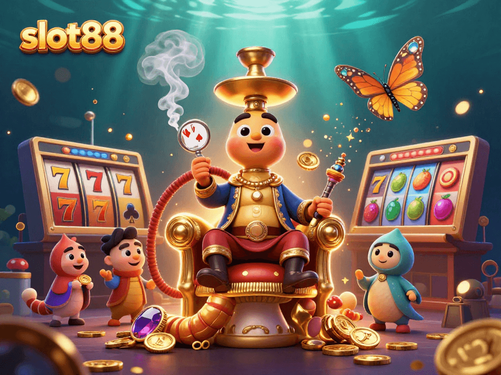 Menang besar dengan slot88 di permainan slot gacor hari ini, dikelilingi oleh simbol keberuntungan dan koin emas.
