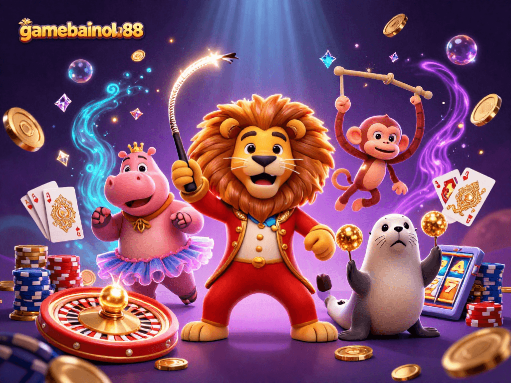 Spin the reels and win gold in gamebainohu88's vibrant casino world featuring dazzling characters.