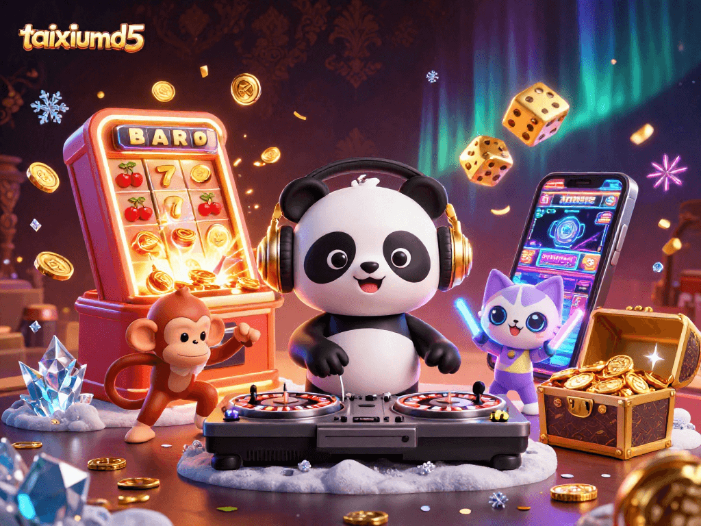 Experience the thrill of taixiumd5 with 3D characters engaging in winning slot action, bursting with excitement.