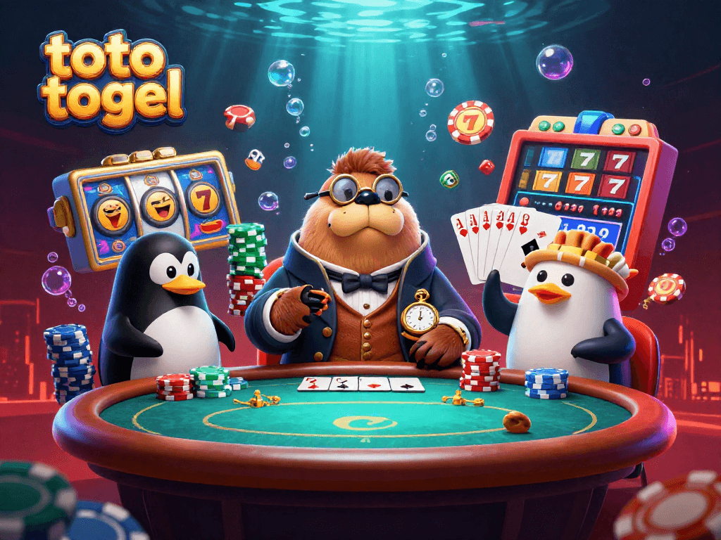 Engaging scene with toto togel characters at an underwater casino, showcasing lively gameplay.