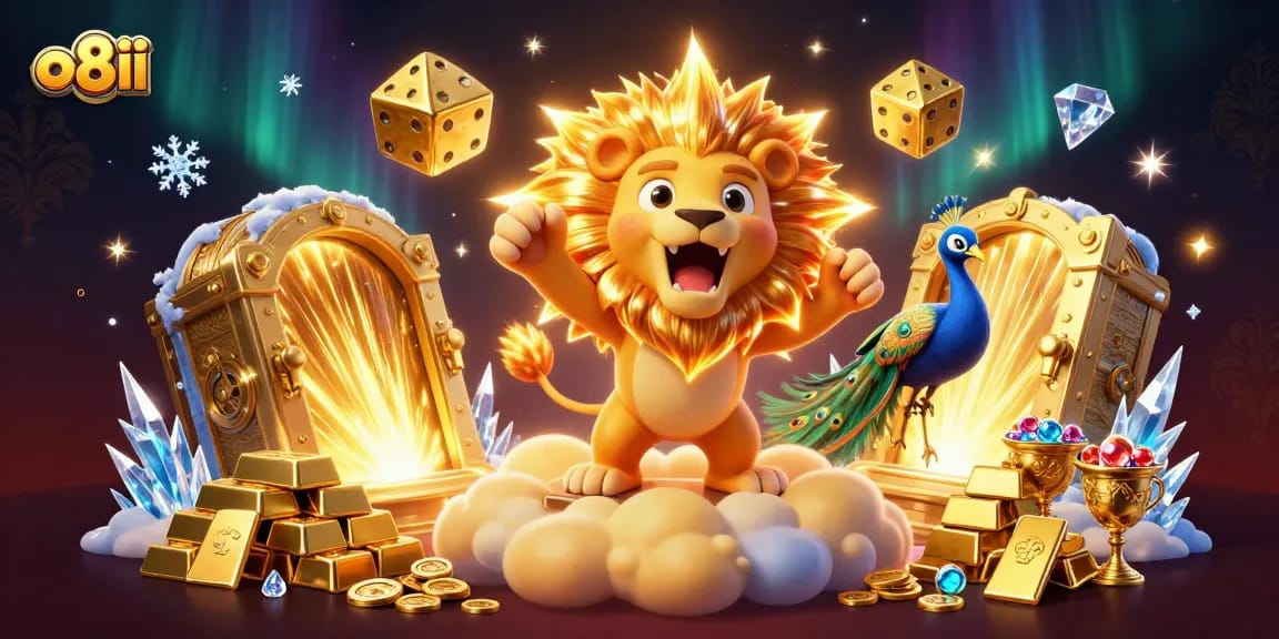 Engage with thrilling gameplay at o8ii, showcasing a vibrant casino scene with golden elements and animated characters.