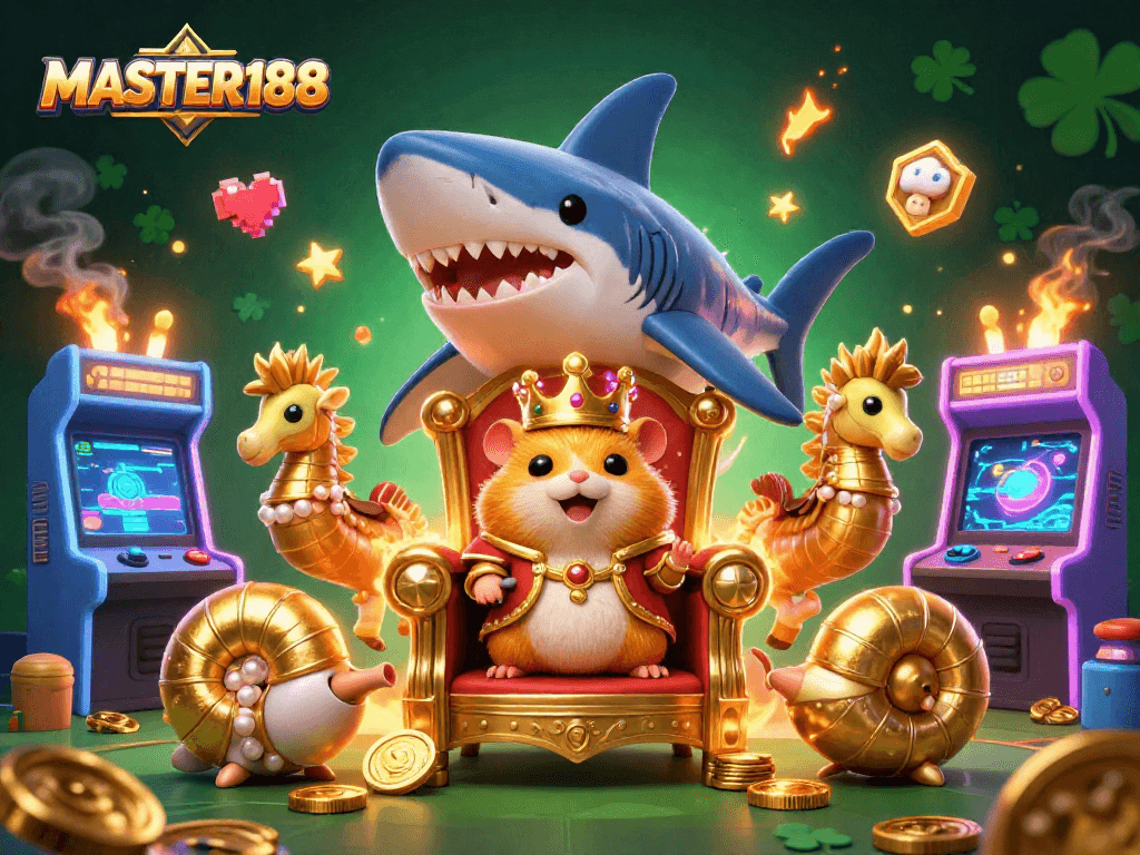 Engage in thrilling gaming with MASTER188's unique 3D casino scene featuring vibrant characters and elements.