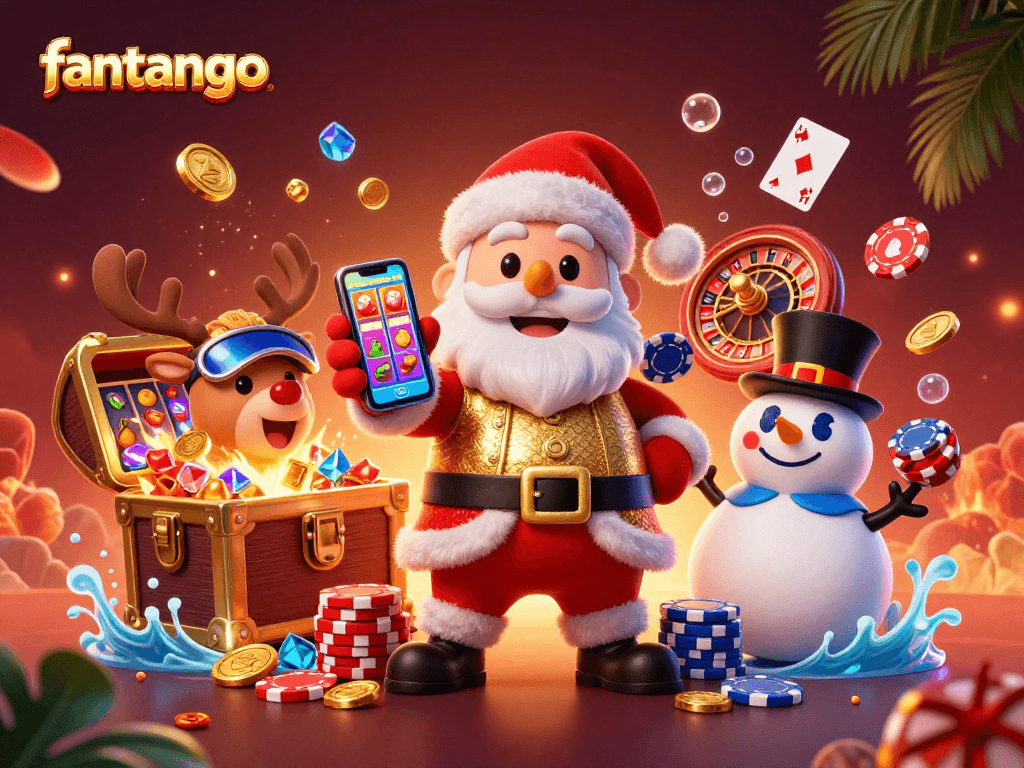Join the fun at fantango as Santa Claus and friends celebrate big wins in a vibrant casino