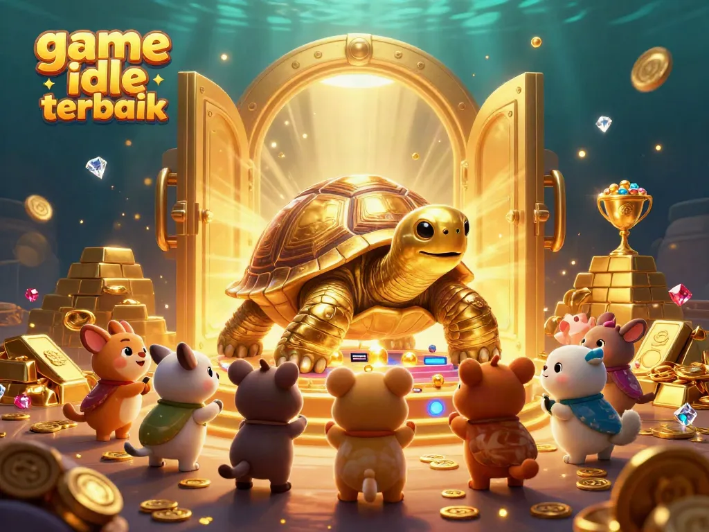 Jelajahi koleksi game idle terbaik dengan suasana kasino penuh rona emas dan kemewahan.