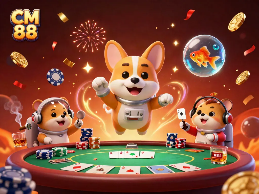 Engage with CM 88's thrilling casino experience, featuring vibrant characters and a festive atmosphere.