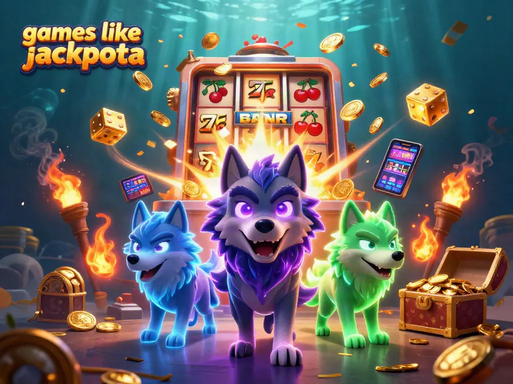 Play exciting games like jackpota with cartoon wolves and slot machine lightning effects