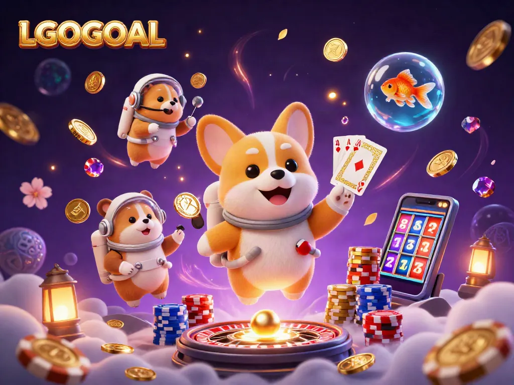 Experience gaming excitement with LGOGOAL in a vibrant 3D casino scene.