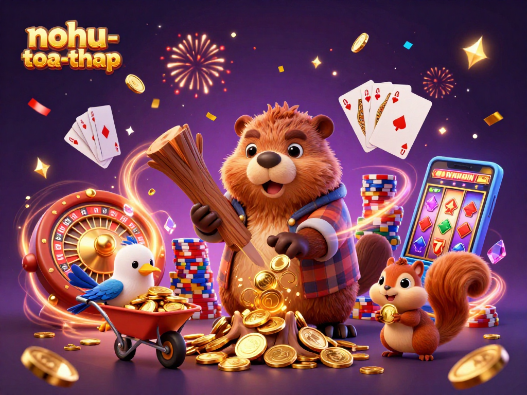 Engage in nohu-toa-thap with a vibrant 3D digital illustration featuring delightful casino characters.