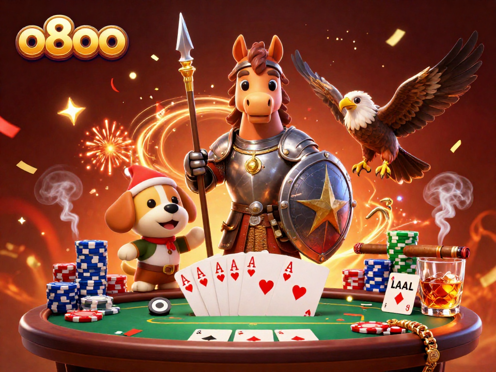 Experience the excitement in o8oo's vibrant 3D illustration filled with poker games and celebratory elements.