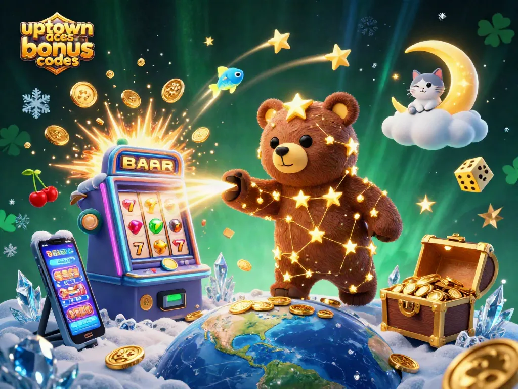 Engage with uptown aces bonus codes in a vibrant 3D casino world filled with lively characters and gaming elements.