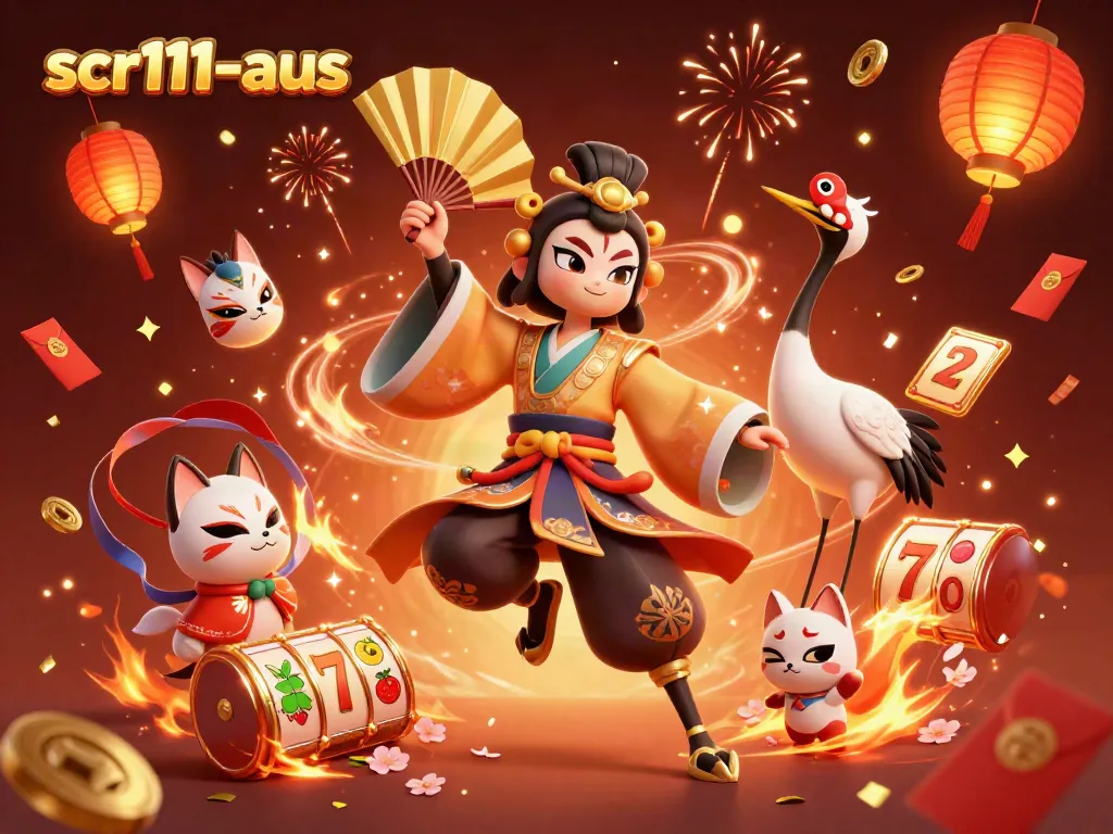 Engage in thrilling casino fun with scr111-aus showcasing festive game elements and characters.