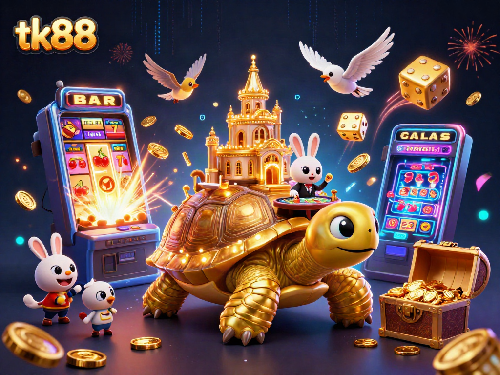 Experience thrilling winnings at tk88 with vibrant 3D casino graphics bursting with excitement and joy.