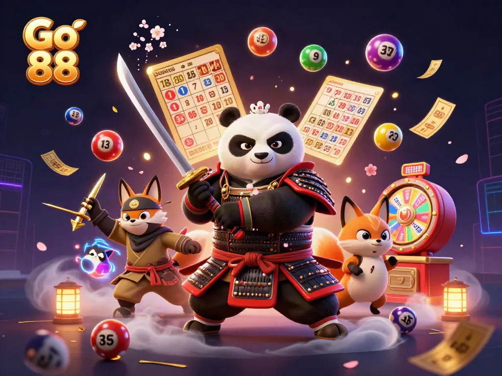 Experience thrilling action with Go 88 as colorful lottery elements scatter across a dynamic casino scene.