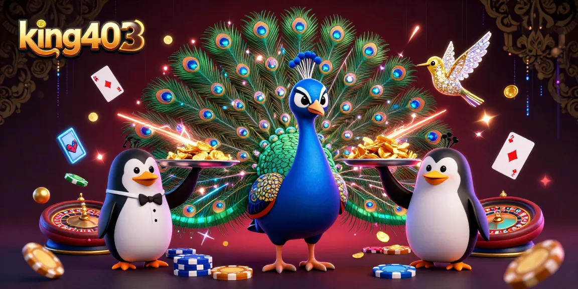 Experience excitement with king403 in this vibrant casino scene featuring colorful poker elements.