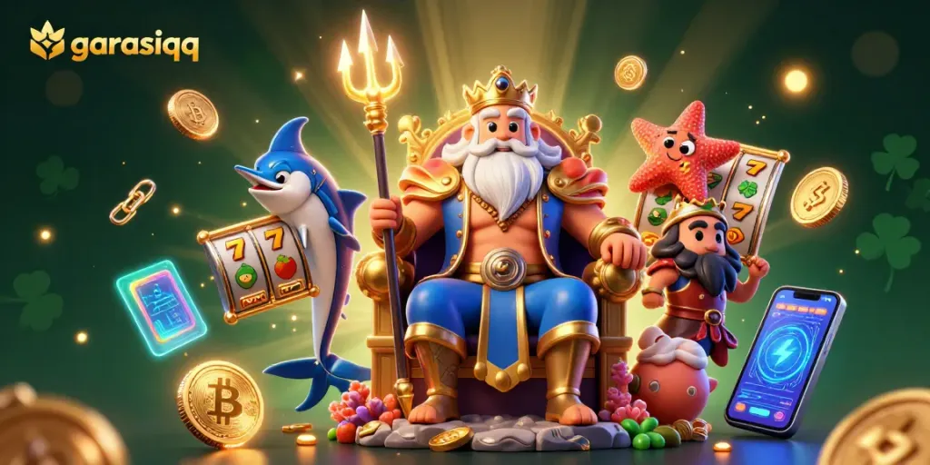 Engage with garasiqq's thrilling slots scene showcasing Neptune and vibrant casino elements.