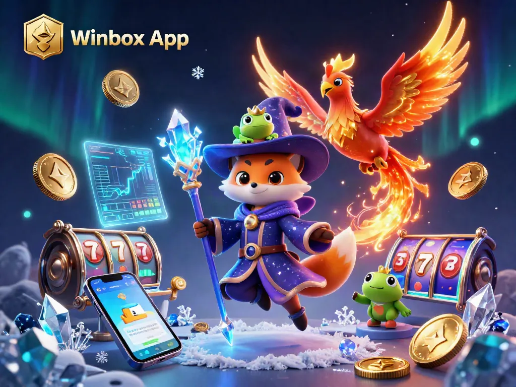 Experience the Winbox App casino excitement with engaging slot reels, vibrant characters, and dynamic elements.