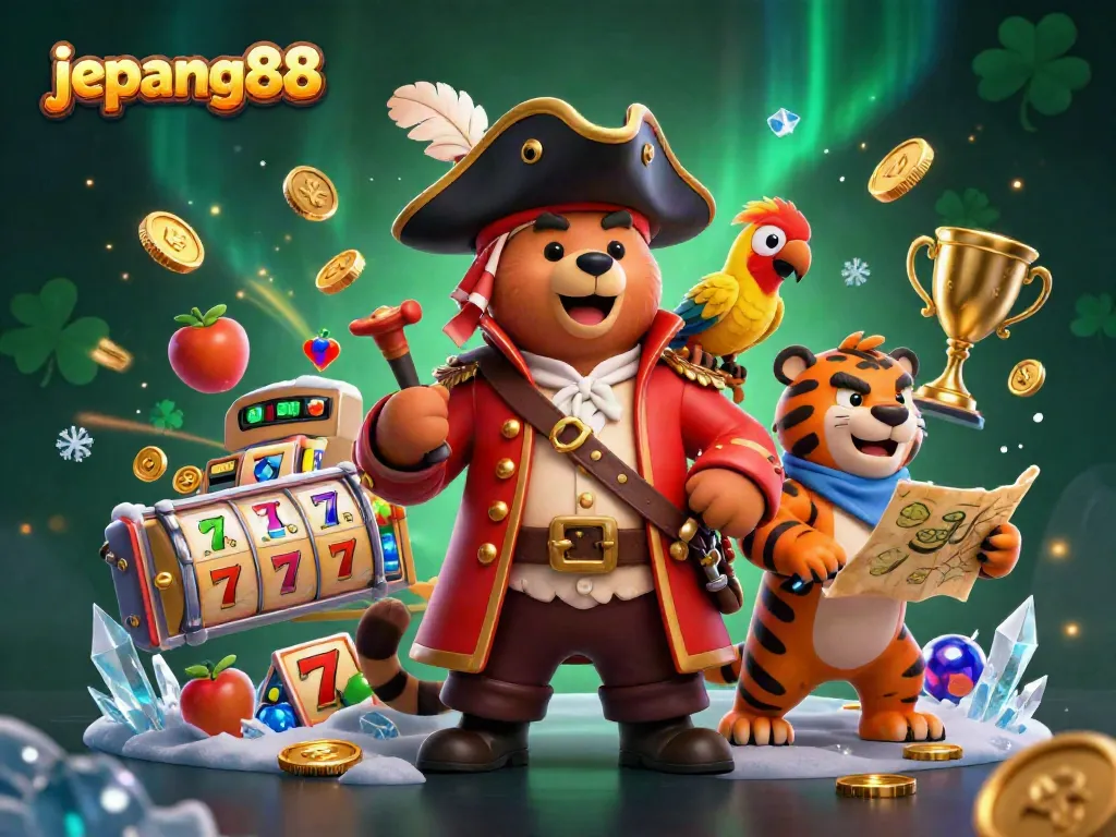 Experience exciting gambling adventures with Jepang88's vibrant 3D gaming illustration showcasing slots and jackpots.