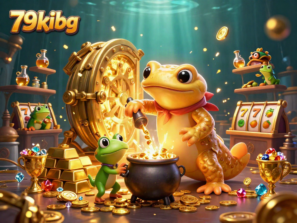 Engage with 79kibg gaming excitement, featuring a golden salamander alchemist and dynamic casino elements.