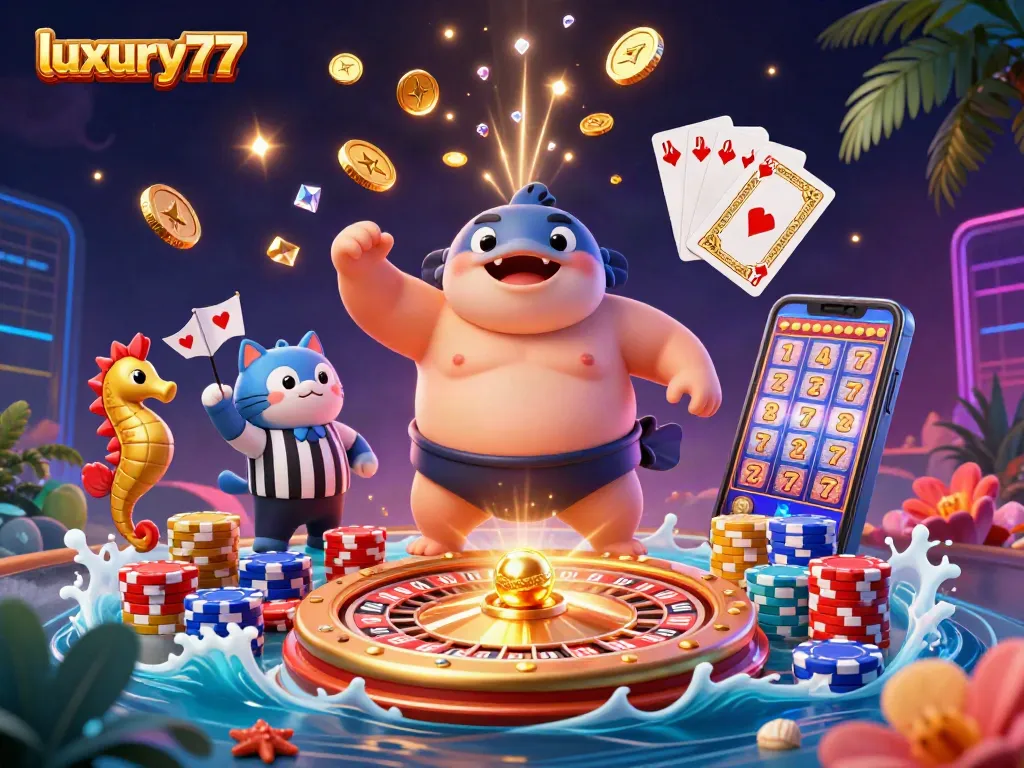 Experience the excitement of luxury777 as the dynamic fugu character engages in an underwater casino.