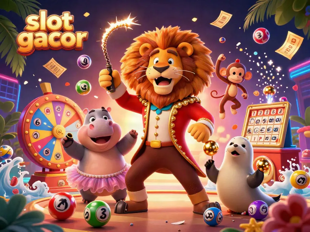 Gambarkan slot gacor dengan karakter hewan lucu dan elemen permainan dinamis yang menarik.
