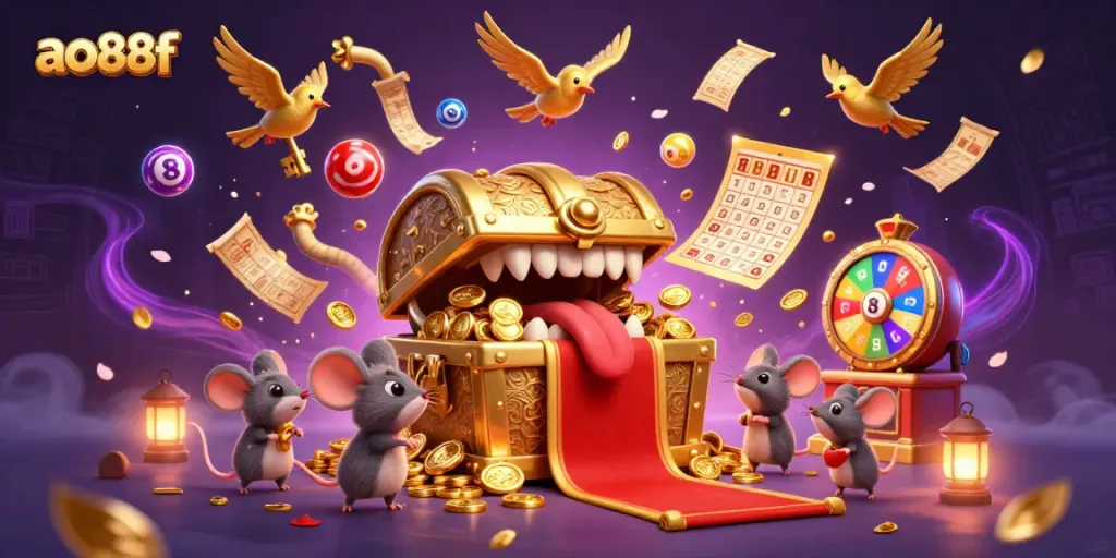 Engage with the vibrant world of ao88f, featuring treasure chests and dynamic lottery elements.