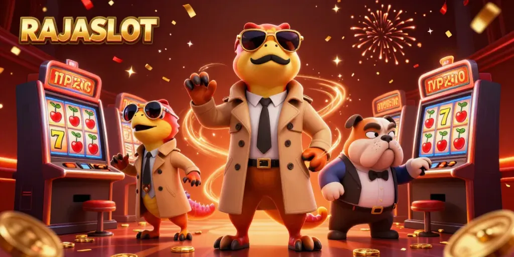 RAJASLOT menghadirkan keseruan slot dengan pemandangan tiga raptor dalam jas menghibur di kasino.