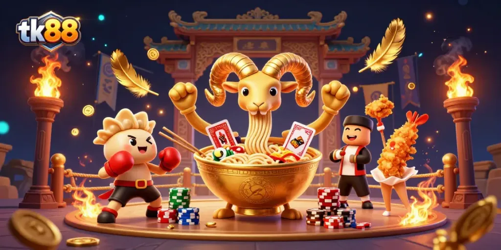 Engage with tk88's vibrant gaming scene featuring unique characters and dynamic elements in an exciting casino environment.