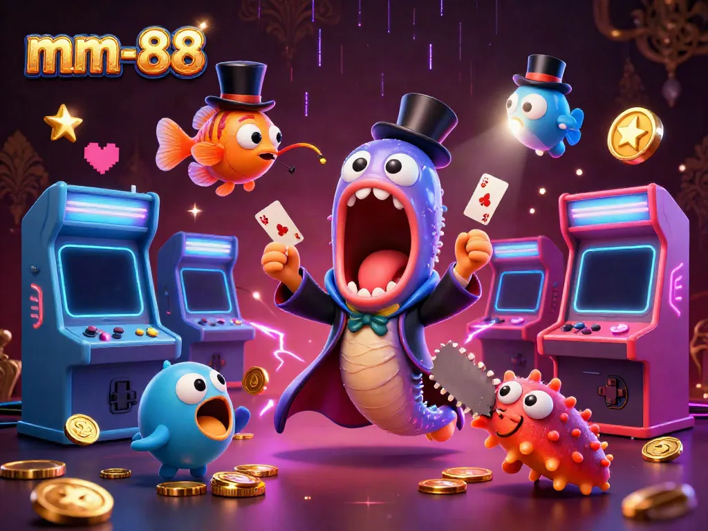Engage with the magic of mm-88 casino as a bioluminescent eel performs card tricks amidst vibrant gaming elements.