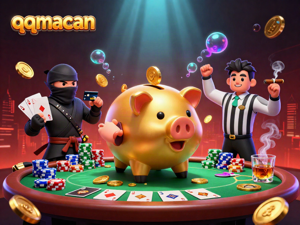 Join the exciting action with qqmacan as a golden piggy bank sumo wrestler stomps and coins scatter.