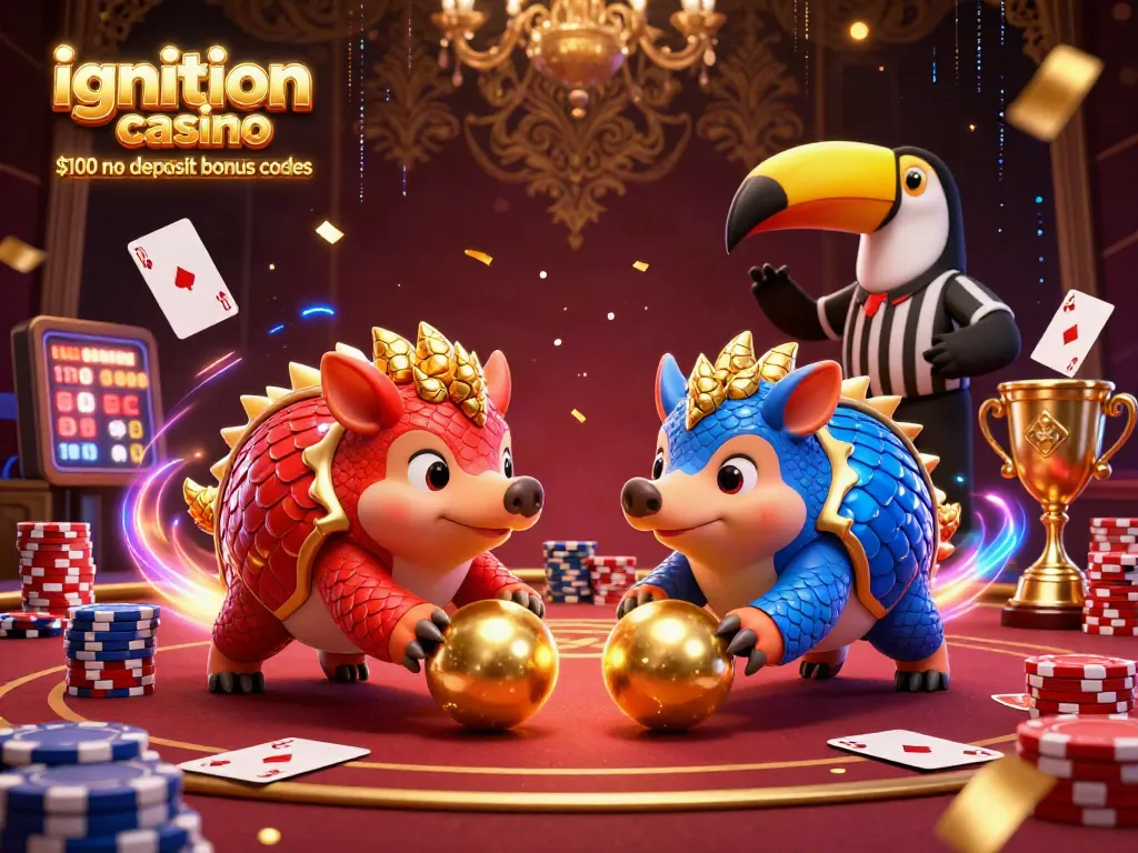 Rolling pangolins enjoying ignition casino $100 no deposit bonus codes amidst flying poker chips.