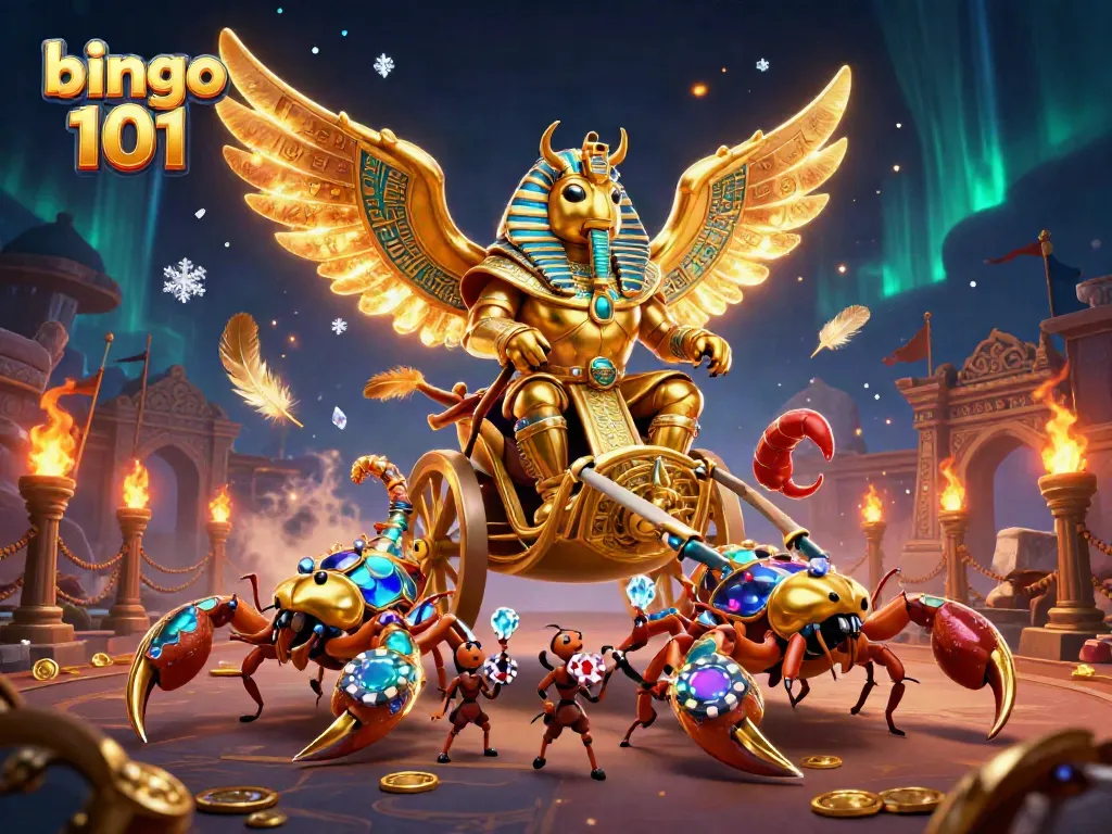 Play thrilling bingo 101 with fun characters amidst vibrant casino elements.