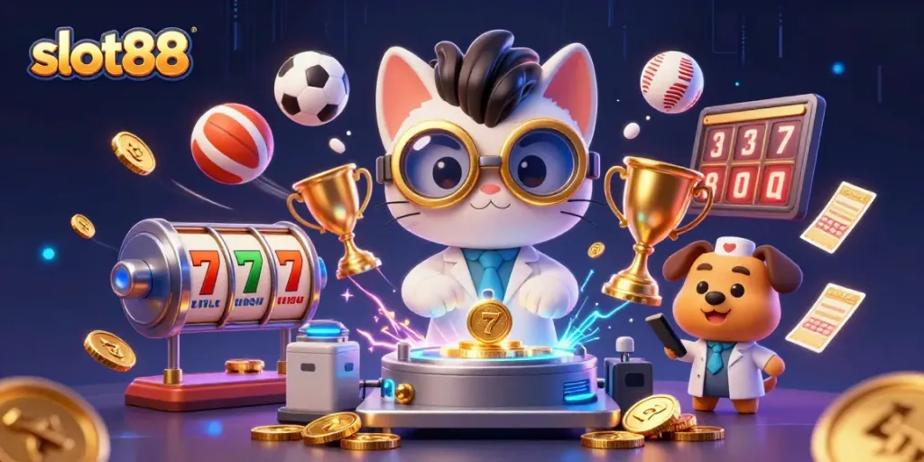 Menangkan jackpot slot88 dengan cat ilmuwan gila dan anjing asisten di lab ajaib yang penuh emas.