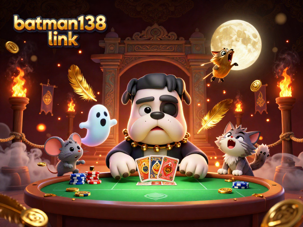 Play cards with the batman138 link at a spooky casino table featuring unique characters and effects.