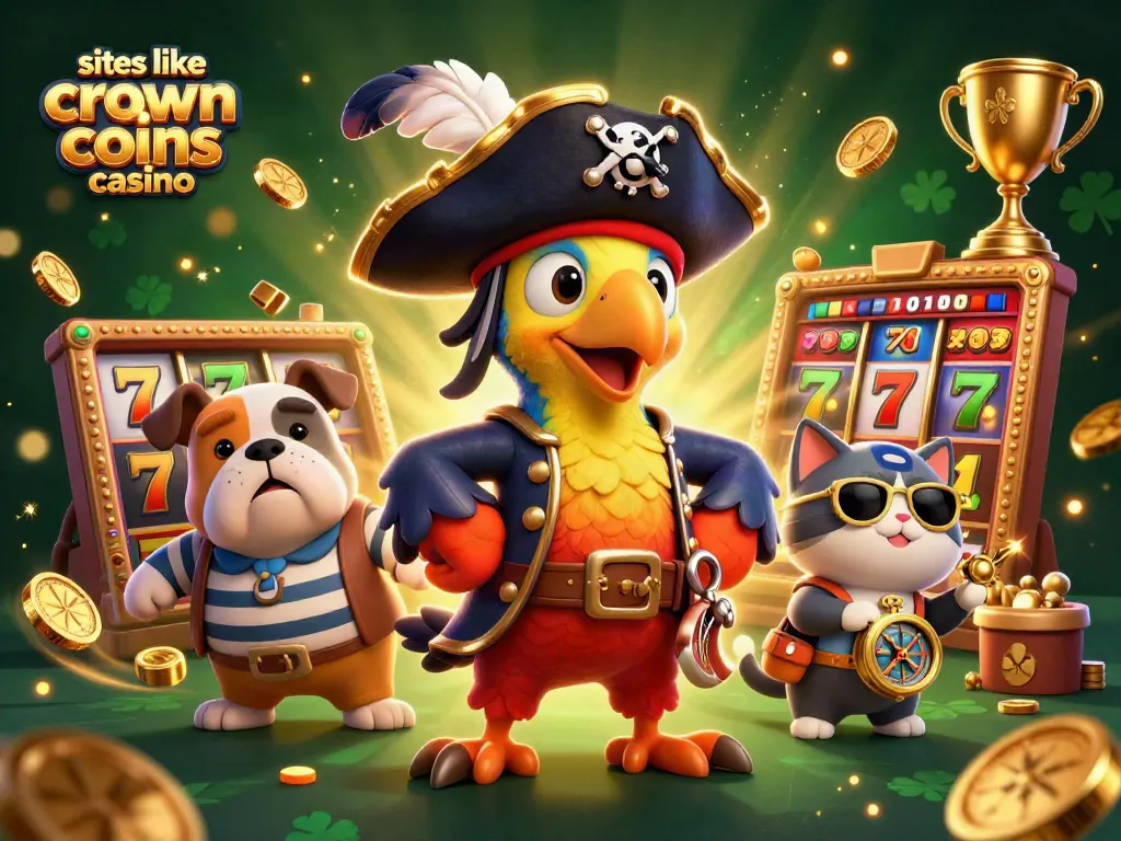 Play at sites like crown coins casino with dynamic slot gaming featuring golden coins and vibrant characters.