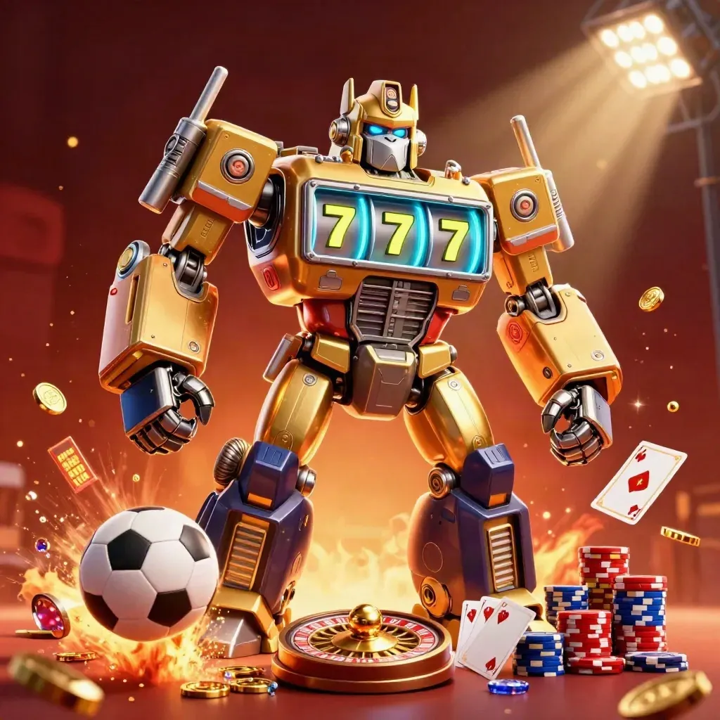 Golden gorilla slot mech explodes with coins, cards, chips, balls, and neon casino energy.