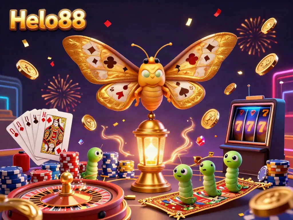 Engage with Helo88 in a vibrant 3D casino scene filled with golden opportunities and exciting games.