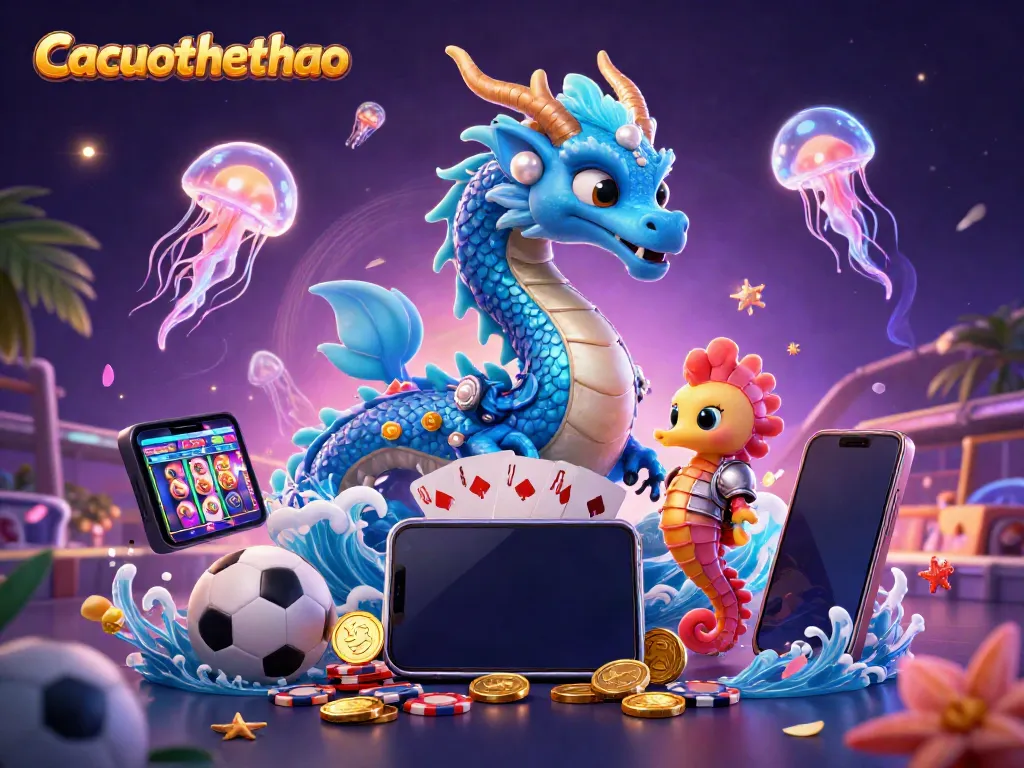 Engage in winning sports betting strategies with Cacuocthethao showcased in a dynamic underwater scene.