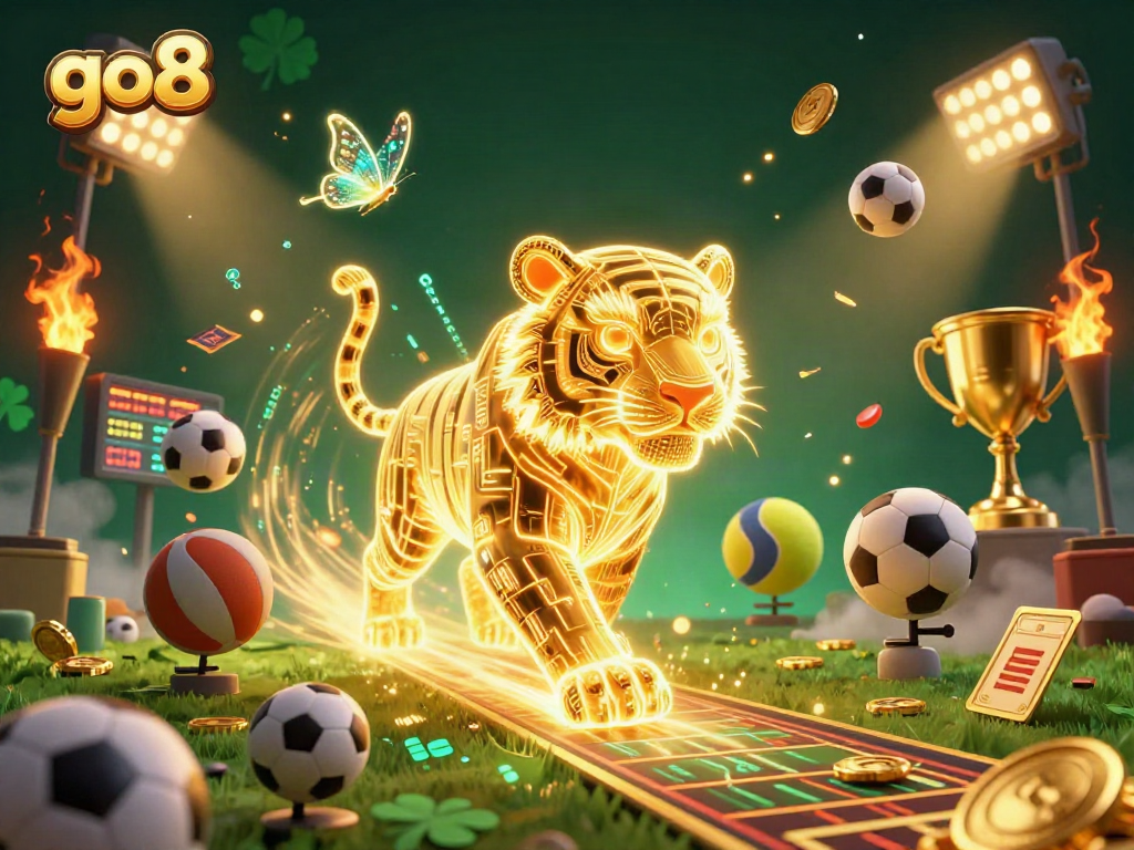 Experience thrilling sports betting action with go8's vibrant casino illustration featuring a golden tiger.