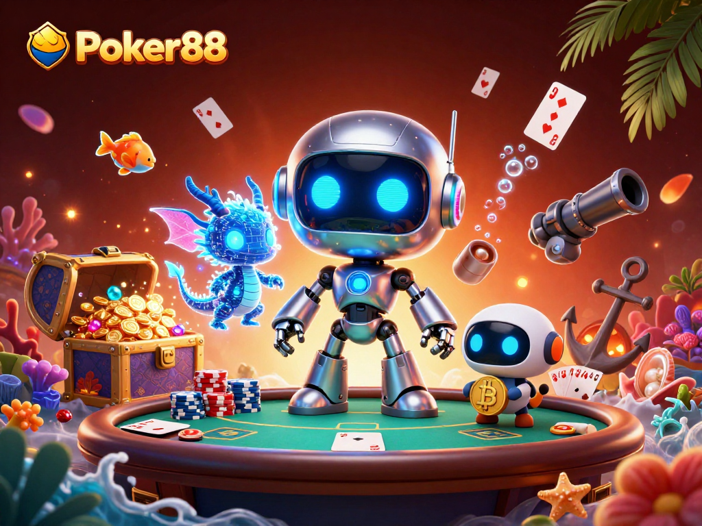 Experience dynamic poker action with Poker88 featuring vibrant characters and lively game elements.