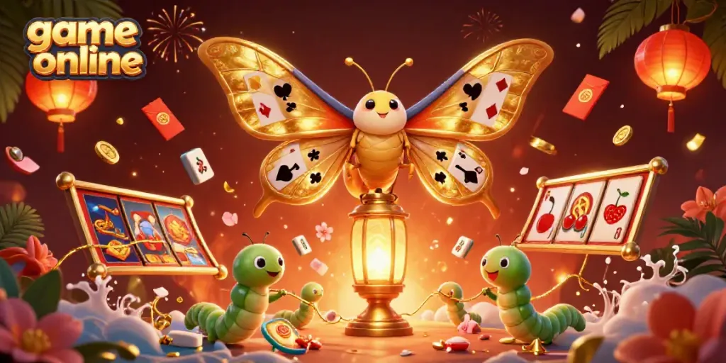 Experience game online excitement with a vibrant casino scene featuring an atlas moth and golden lanterns.