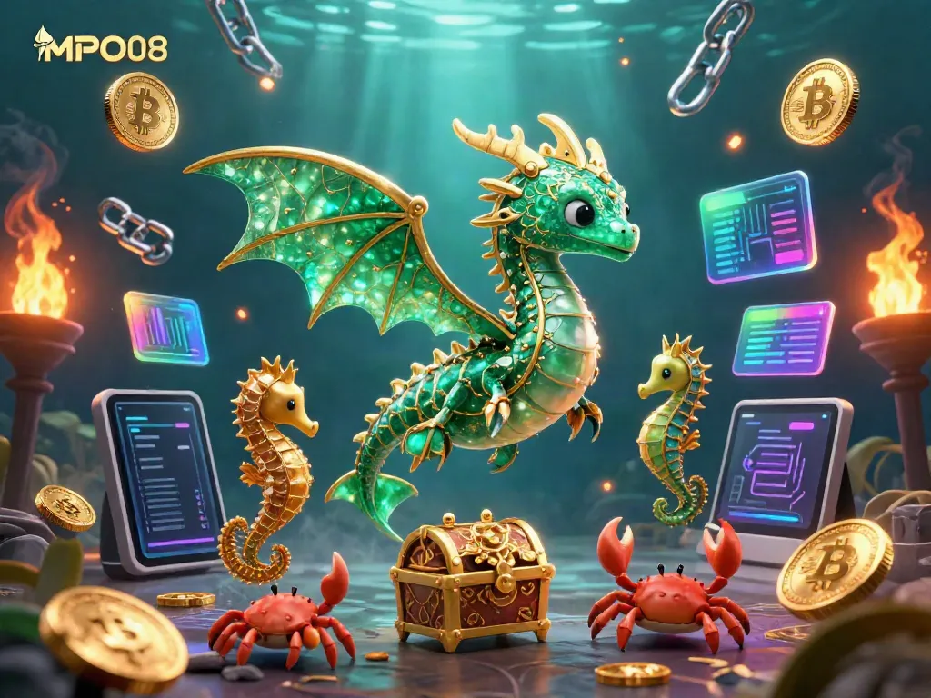 Engage in the vibrant world of MPO08 as a 3D sea dragon showcases rich elements of crypto gambling.