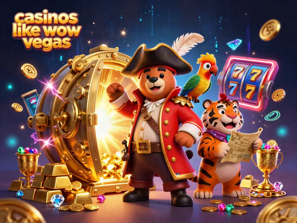 Experience thrilling gameplay at casinos like wow vegas with our exciting pirate-themed casino illustration.