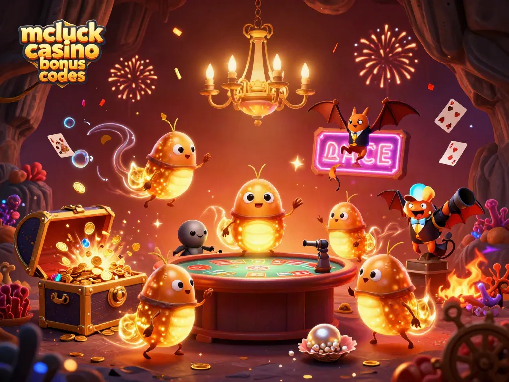 Join the excitement with mcluck casino bonus codes lighting up a vibrant cave casino scene.