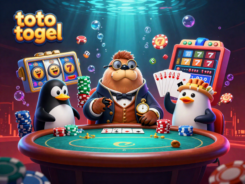 Engaging scene with toto togel characters at an underwater casino, showcasing lively gameplay.
