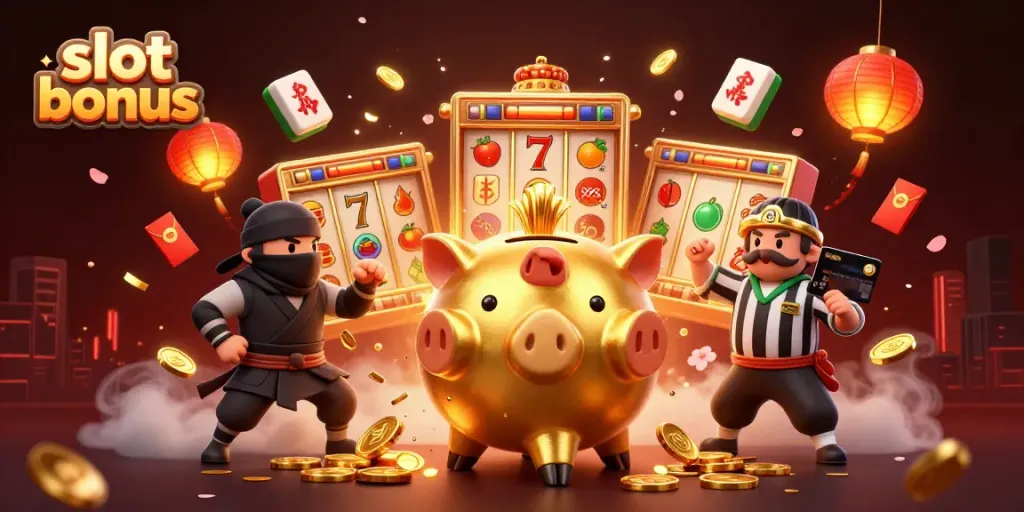 Experience thrilling slot bonuses with vibrant characters and dynamic elements in this engaging 3D scene.