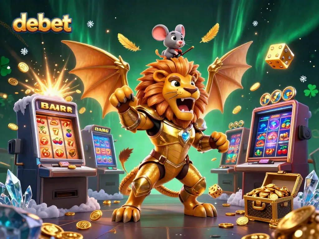 Engage in high-stakes gaming with debet while enjoying a dynamic casino experience featuring a chimera and golden slots.