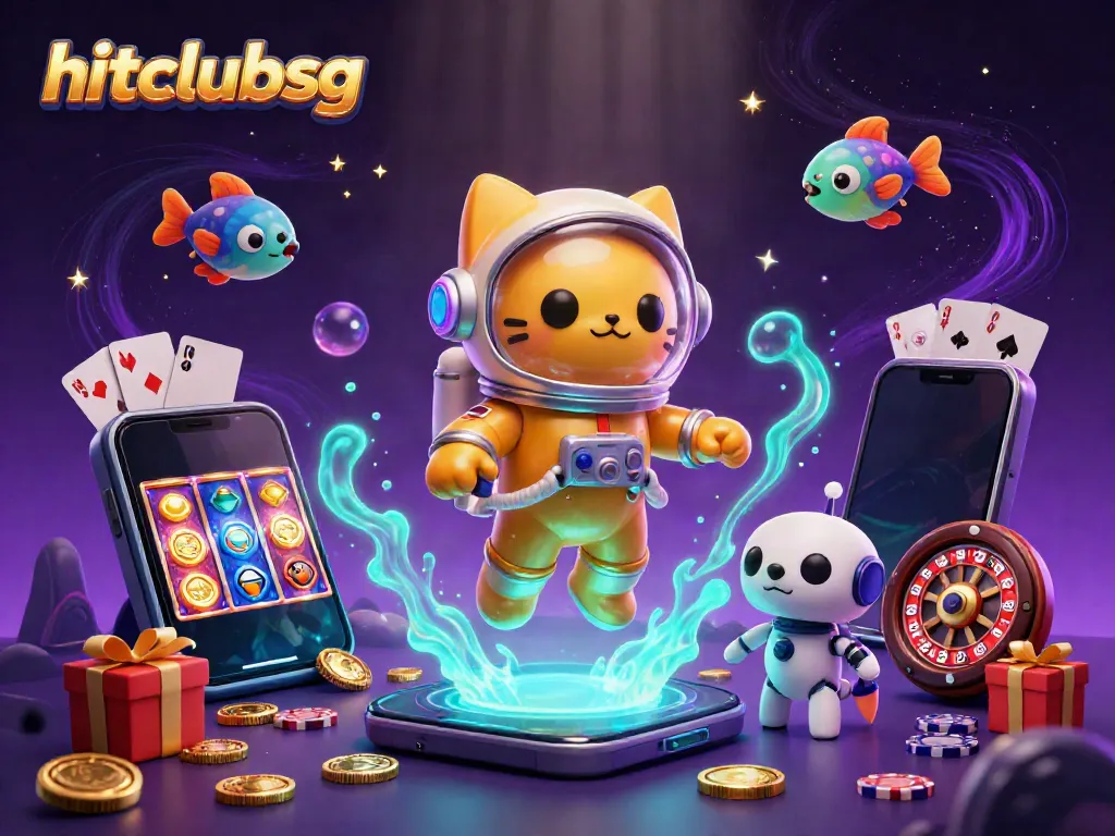 Spin the reels of hitclubsg while floating in a cosmic scene filled with exciting casino elements.