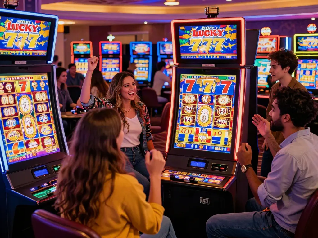 Exciting Lucky777 casino scene with players celebrating a jackpot win.