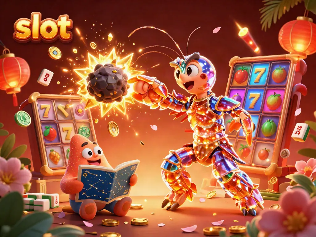 Experience slot excitement with vibrant 3D characters amidst treasure explosions and spinning reels.